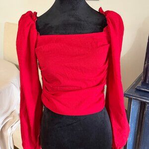 Puffy Long Sleeve Red BlouseTop